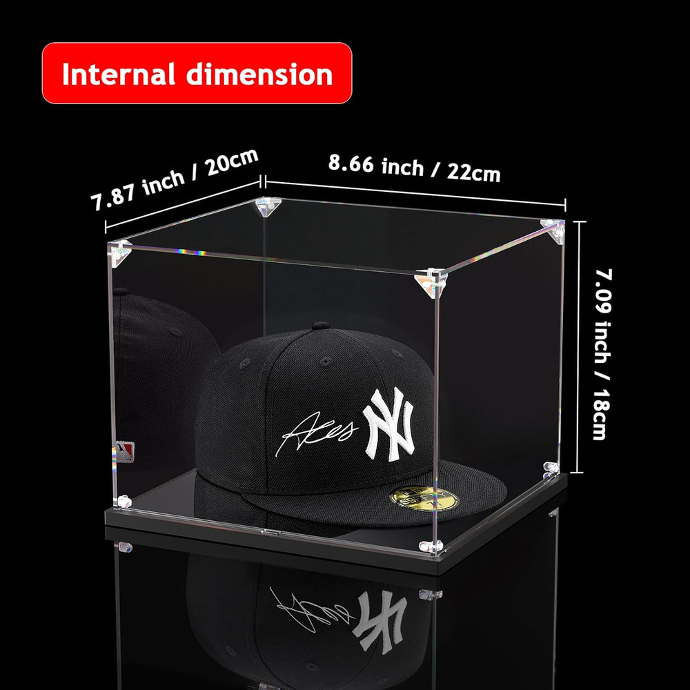 Hat Display Case, Clear Acrylic Hat Box with Mirror Base, Display Case for Baseb