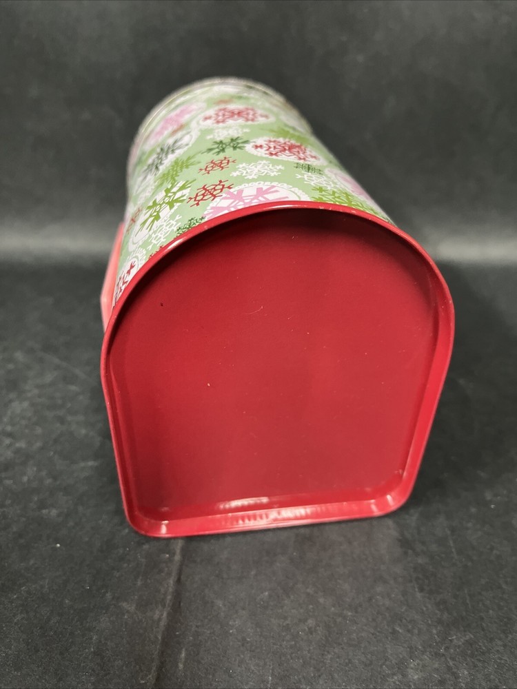 Snowflake Mailbox Shaped Holiday Tin Box Container Can Empty Merry Xmas 6" Long