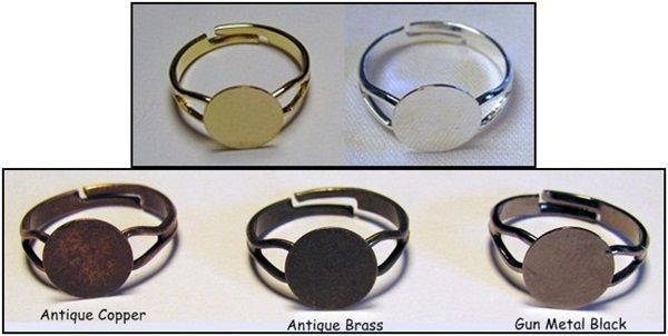 100 Antique'd COPPER Adjustable RING BLANKS 10mm pad