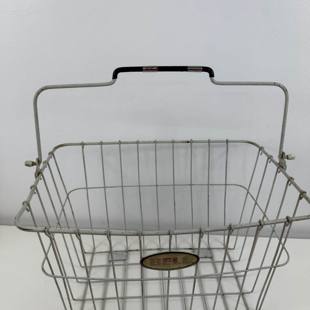 Vintage White Coated Bell Wire Bicycle Basket with Handle
