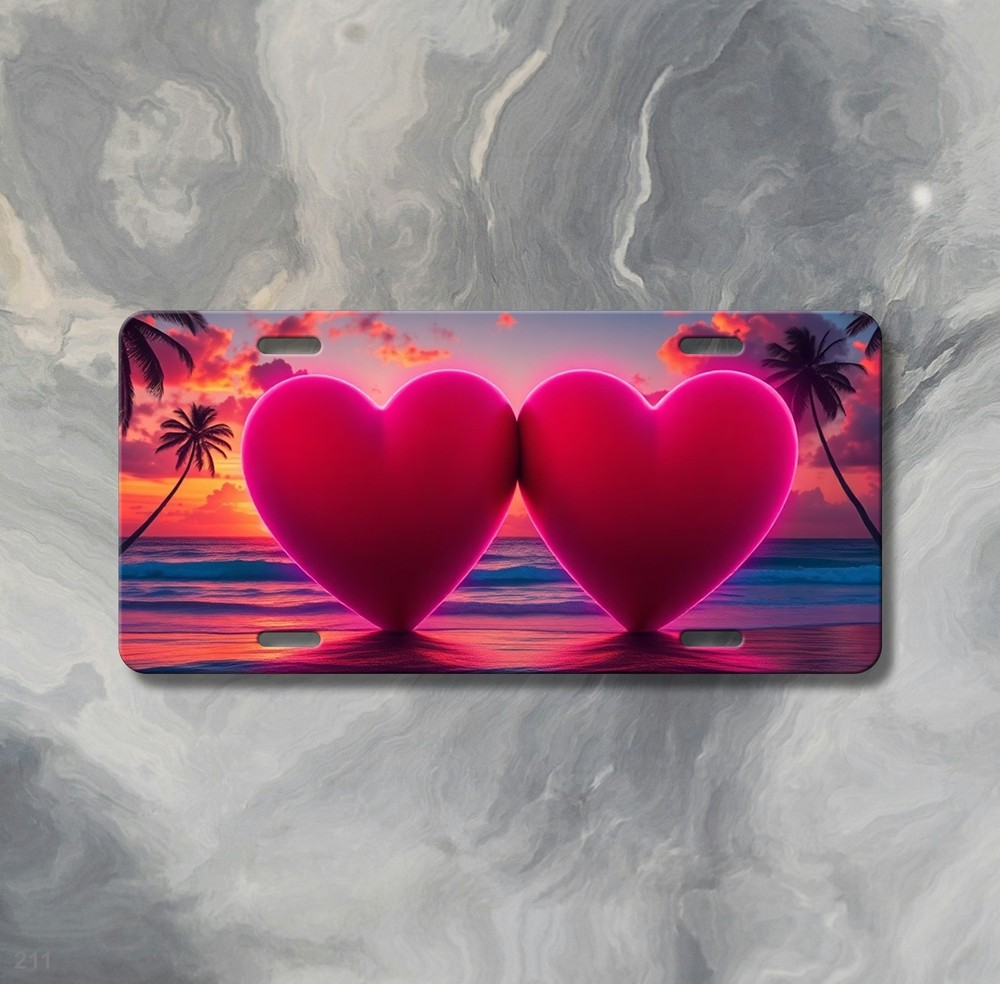 Premium Double Hearts Graphic Personalized Name License Plate Custom Made Front