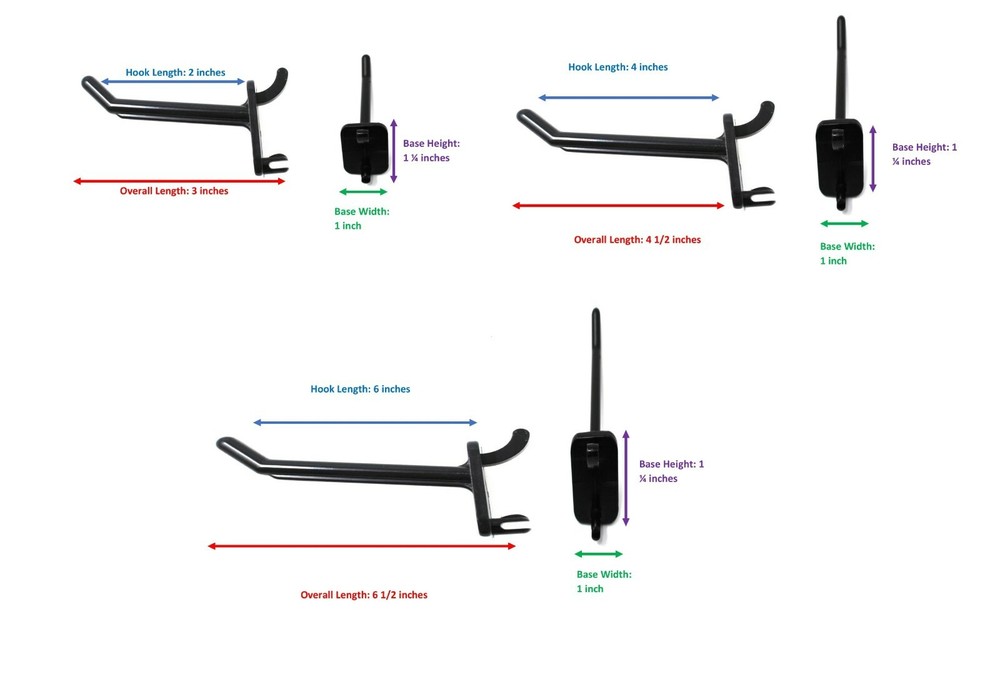 2", 4", 6" Plastic Pegboard Hooks Garage/Tools/Storage/Crafts/Multi-Colors/packs