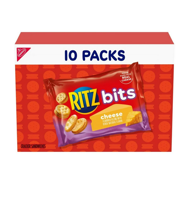 RITZ Bits Cheese Sandwich Crackers, Lunch Snacks, 10 Snack Packs