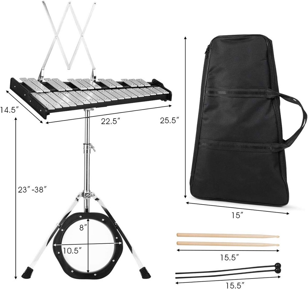 Percussion Glockenspiel Bell Kit 30Notes, Xylophone with Adjustable Height Frame