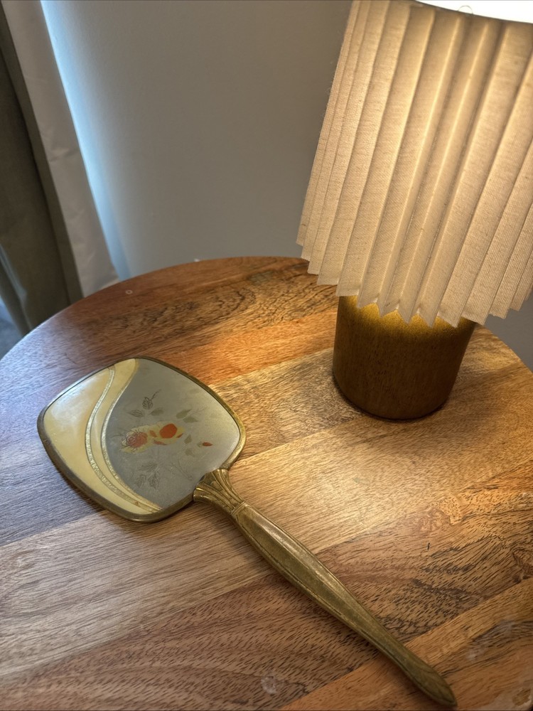 Vintage Handheld Vanity Mirror with Floral Design