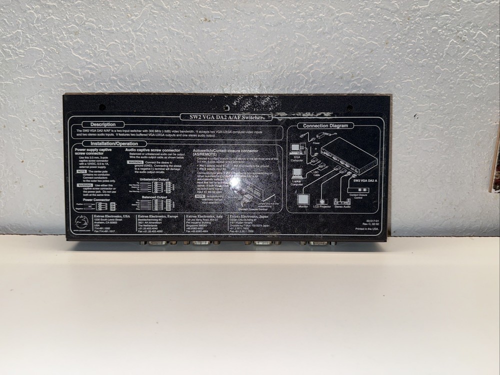 Extron SW2 VGA DA2 A/AF Switcher Auto Switch