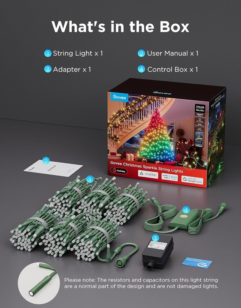 Govee Christmas Sparkle String Lights 99ft, RGBWIC String Lights