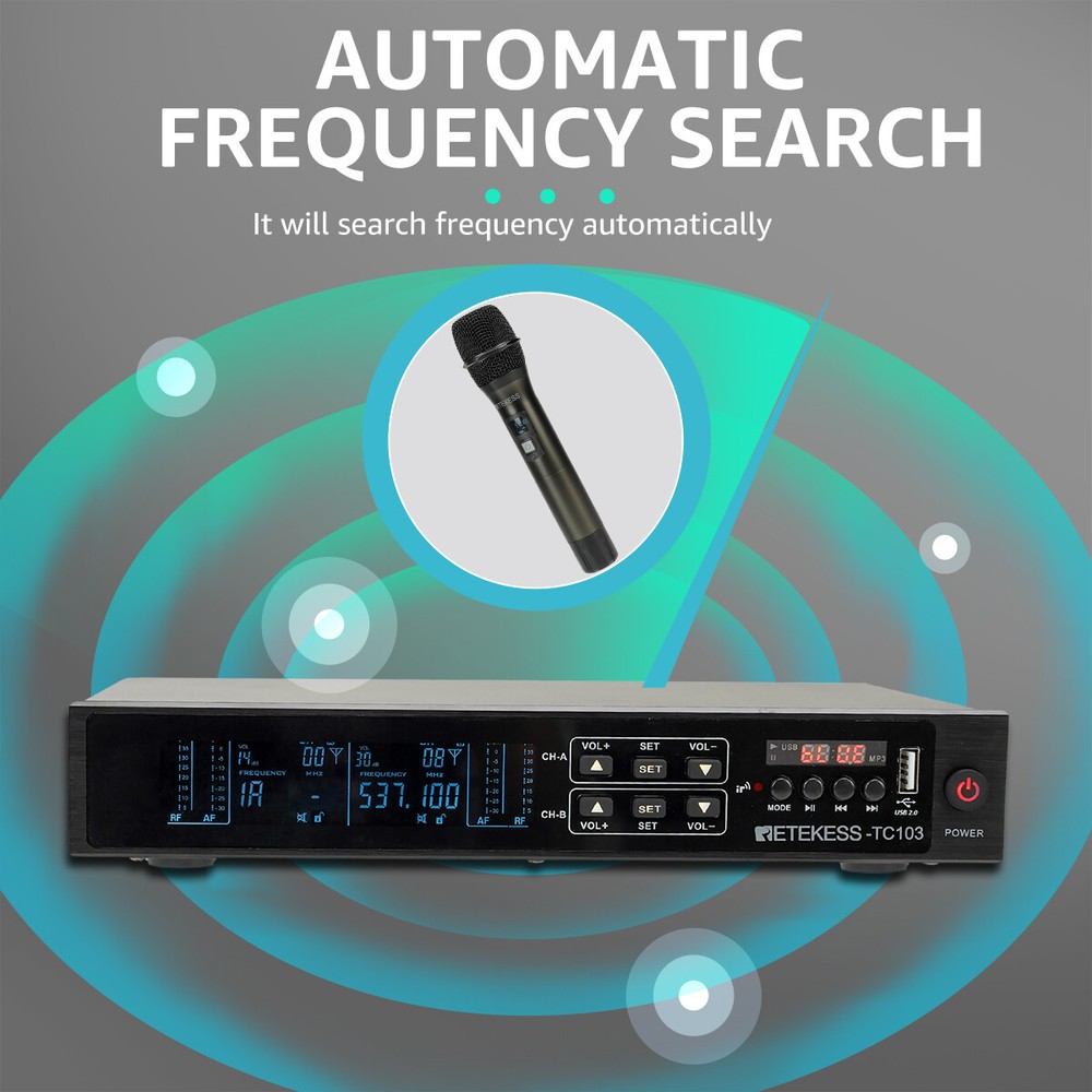 Retekess TC103 Wireless Microphone System Bluetooth 5.0 Handheld Dual Channel