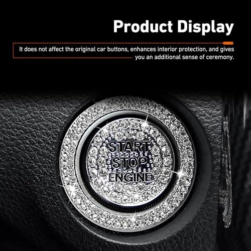 Bling Push Start Button Decorative Ring Stickers, Sparkling 2 PCS White