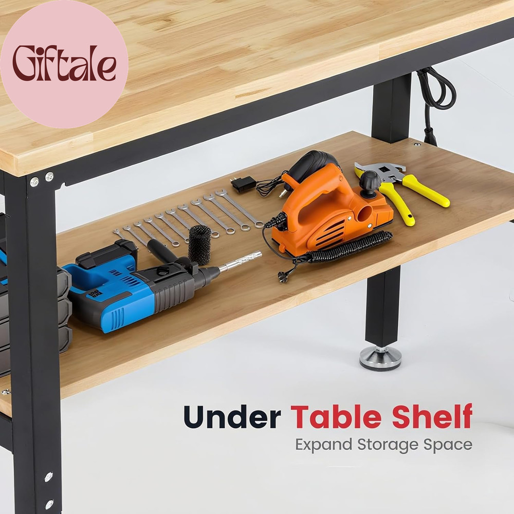 48 Inch Workbench for Garage Adjustable Height Work Bench with under Table Shelf