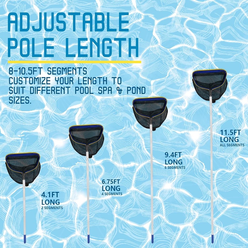 Efficient Pool Skimmer Net with Weighted Tab & 10ft Extendable Aluminum Handle