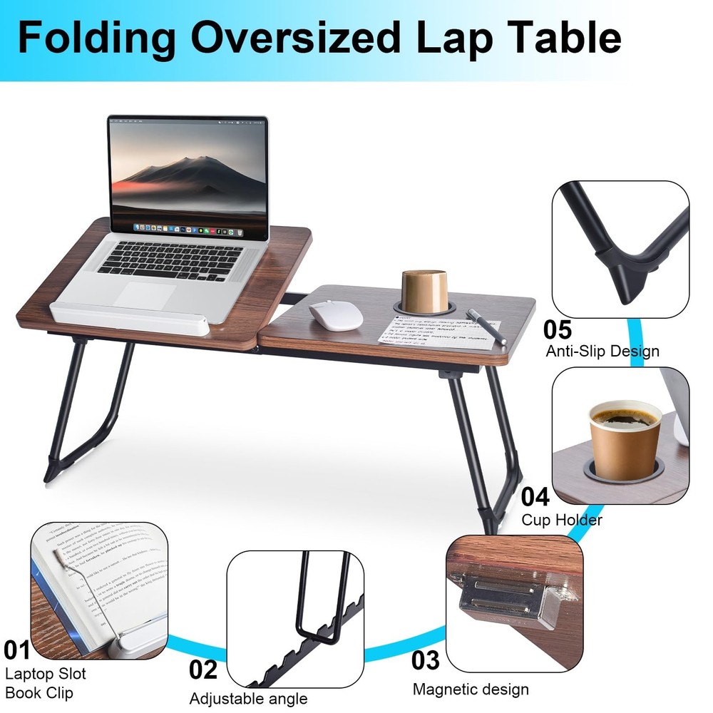 28.6" Foldable & Adjustable Laptop Bed Tray Table - Extra Large Portable Lap ...