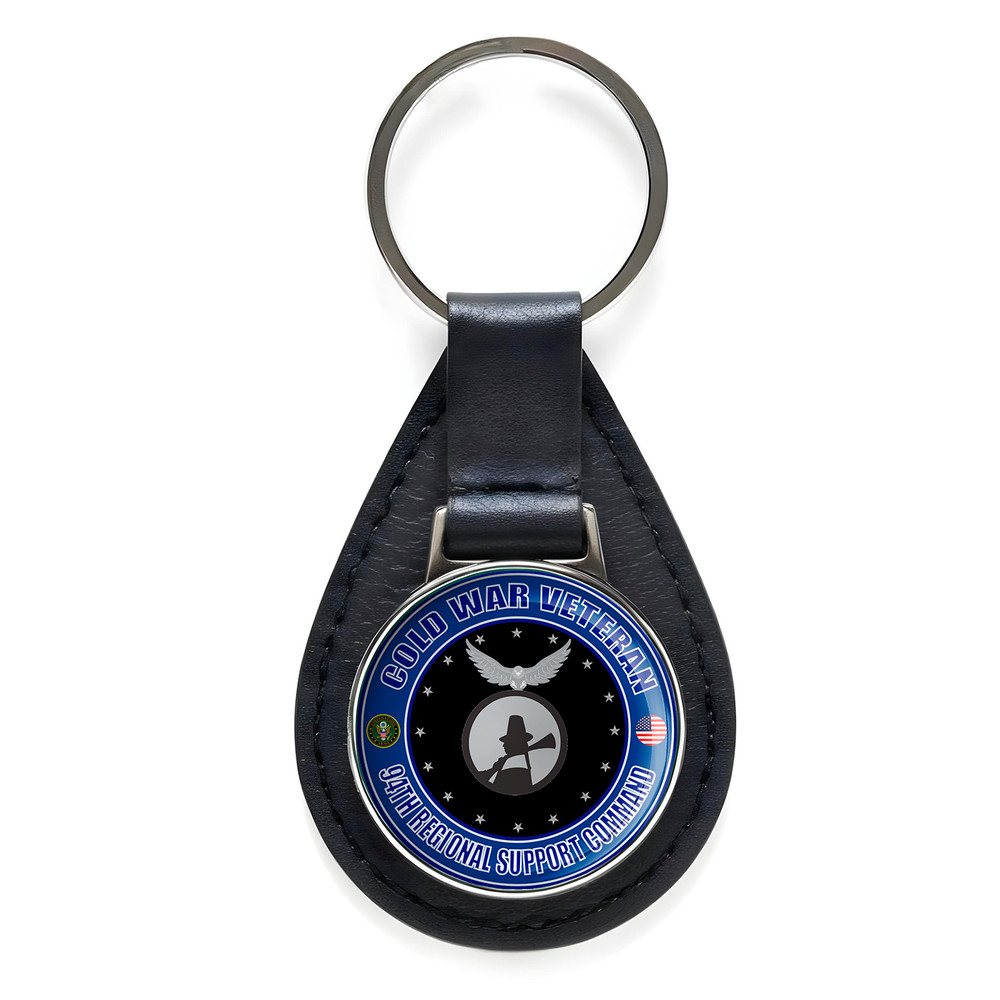 Cold War Veteran 94th Regional Support Command Leather Keychain Silver Keyring