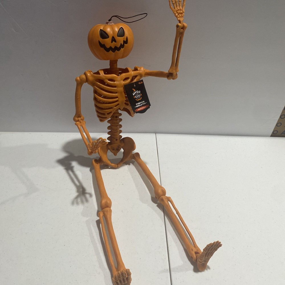 Posable Pumpkin Skeleton 3D Halloween Hyde & EEK 22” Hanging Decor Jointed Goth