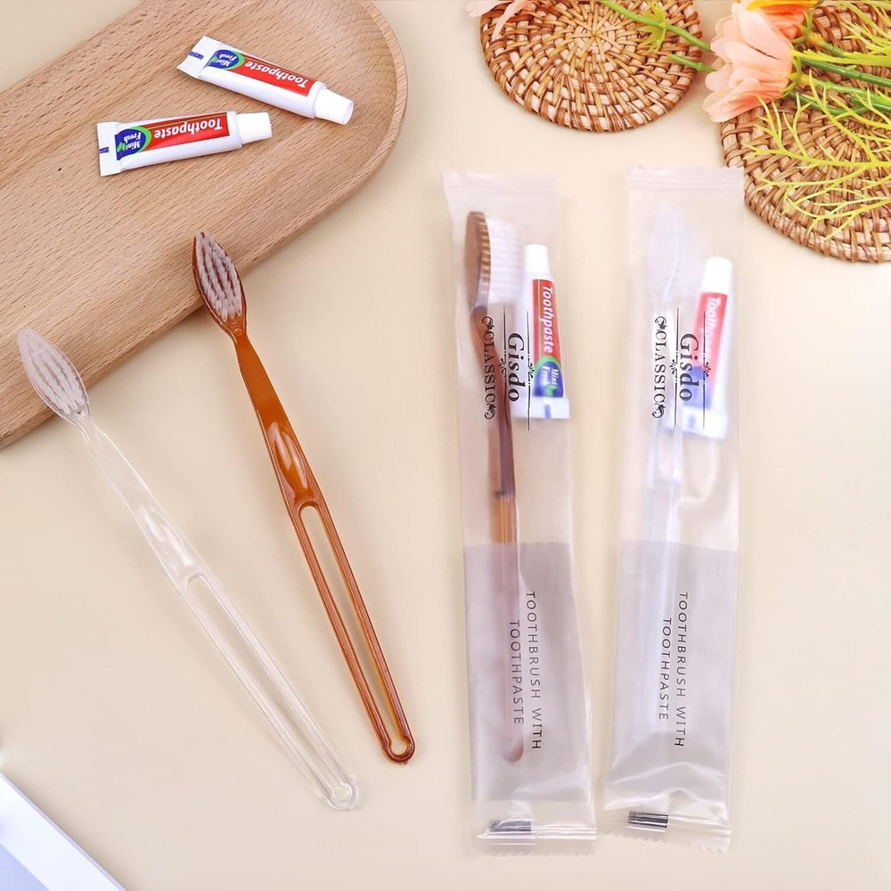 100 Pack Travel Toothbrushes with Toothpaste Set, Individually Wrapped Disposabl