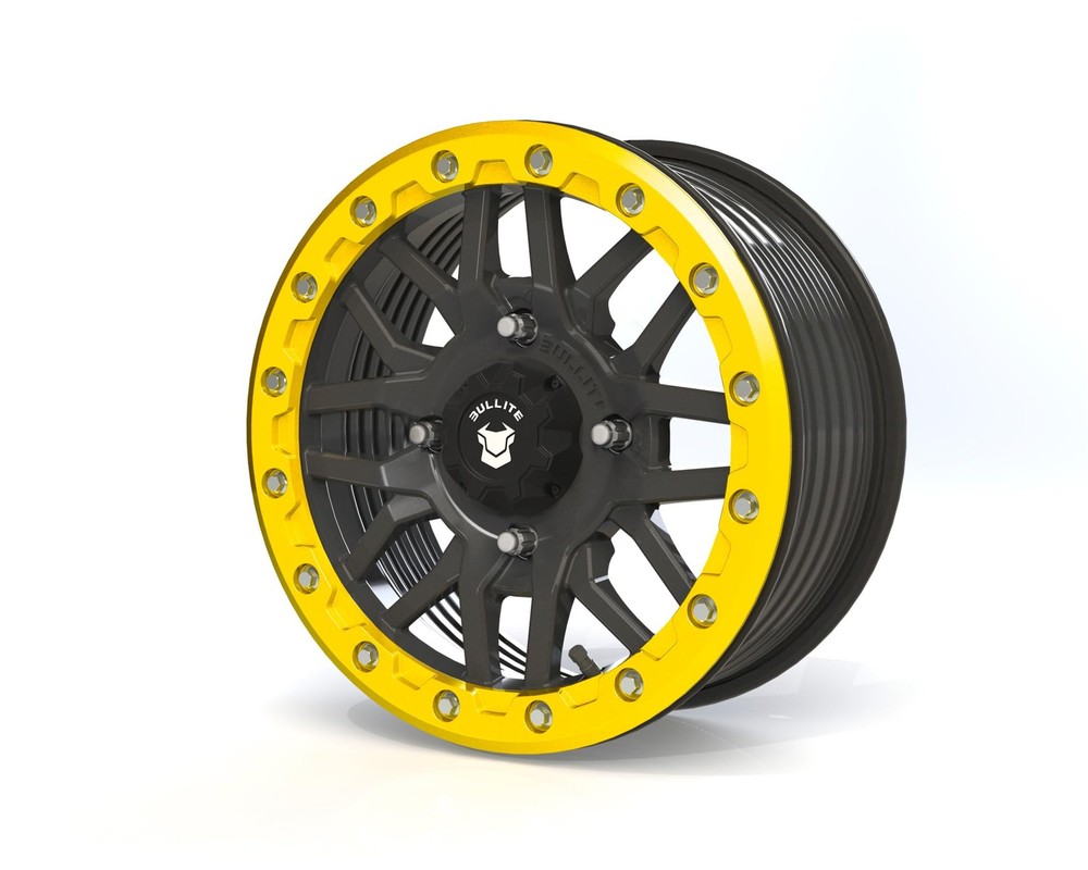 Wheels 14x7 Satin Black Rim Yellow Beadlock 5+2 Offset 4x137 Bolt