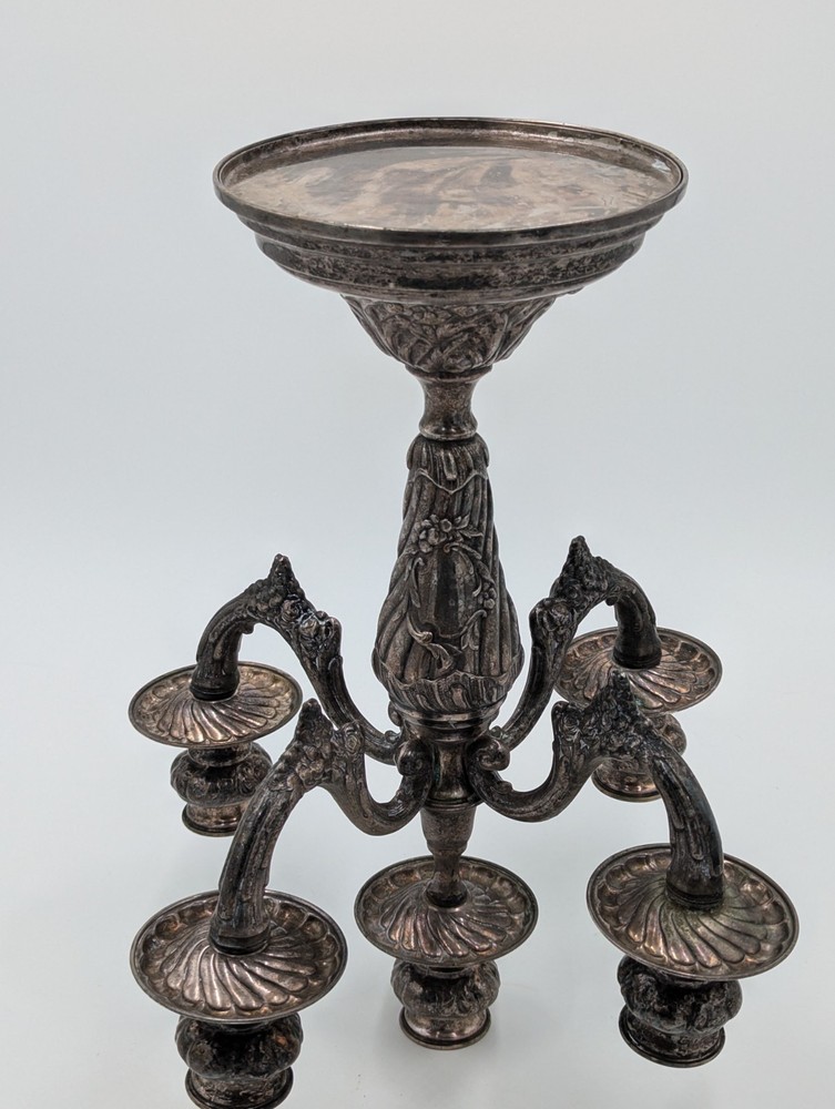 Silver Candelabra Large 5 Candle Floral Pattern