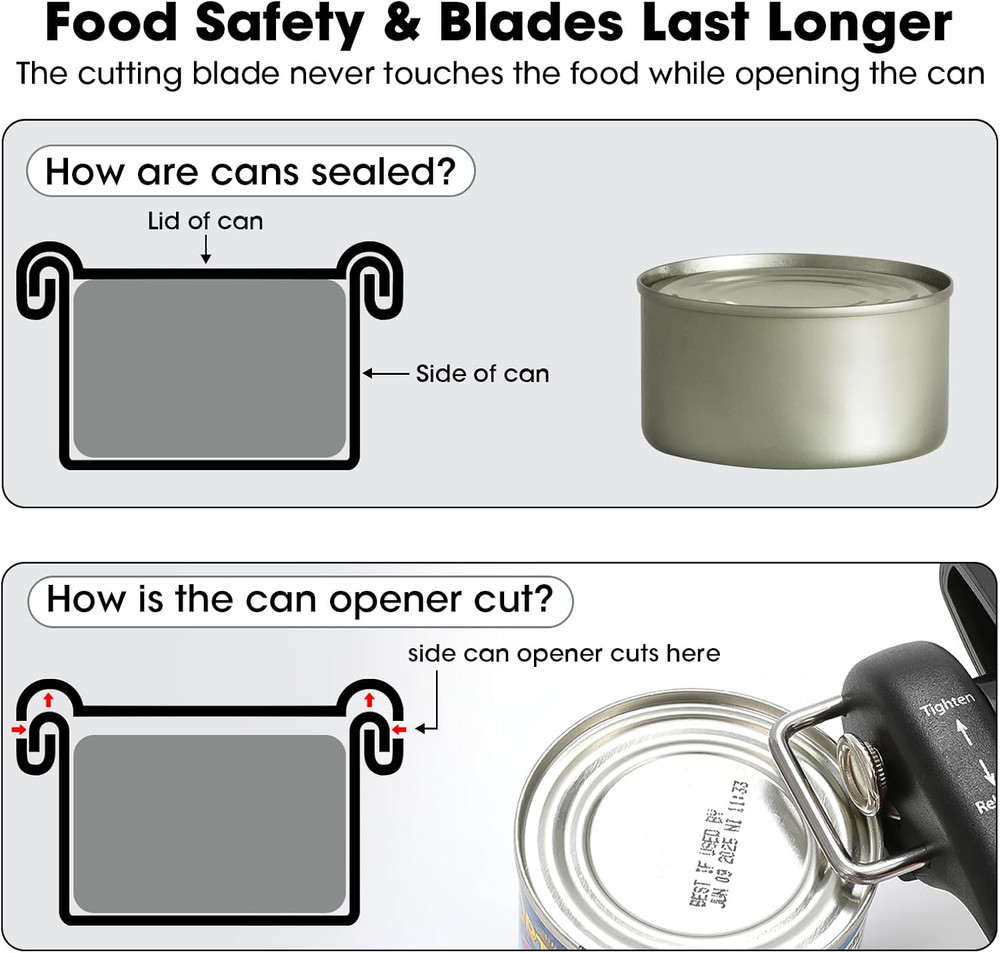 Can Opener, Manual Side Safe Cut Can Opener Smooth Edge with Durable Sharp Blade