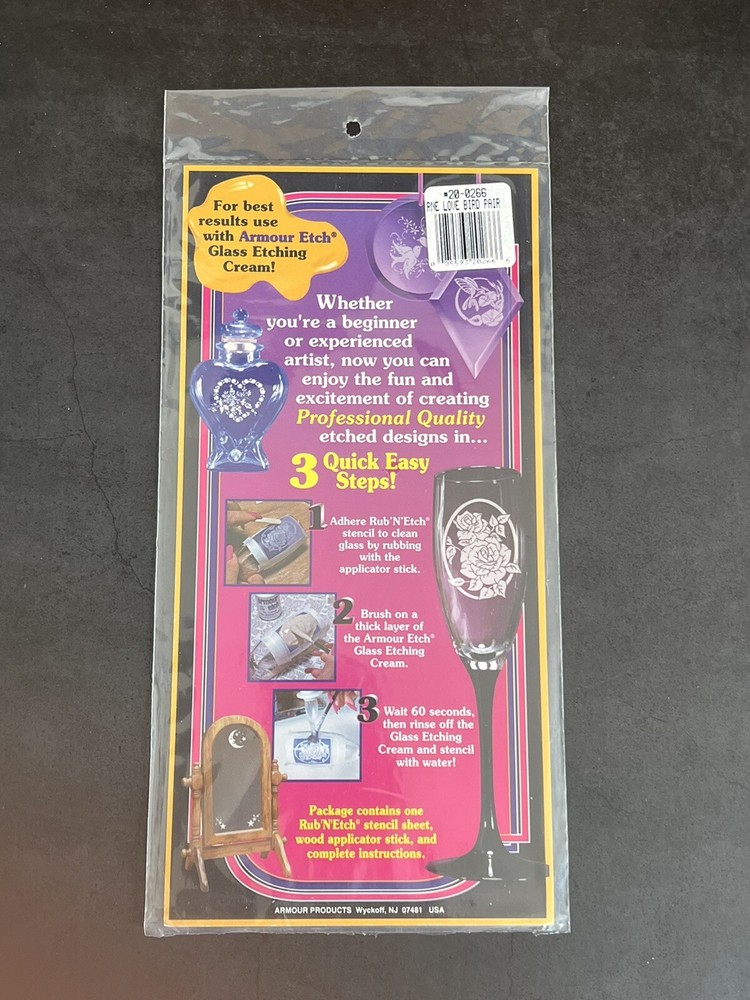 Vintage 90s Rub n Etch Glass Etching Stencil Birds