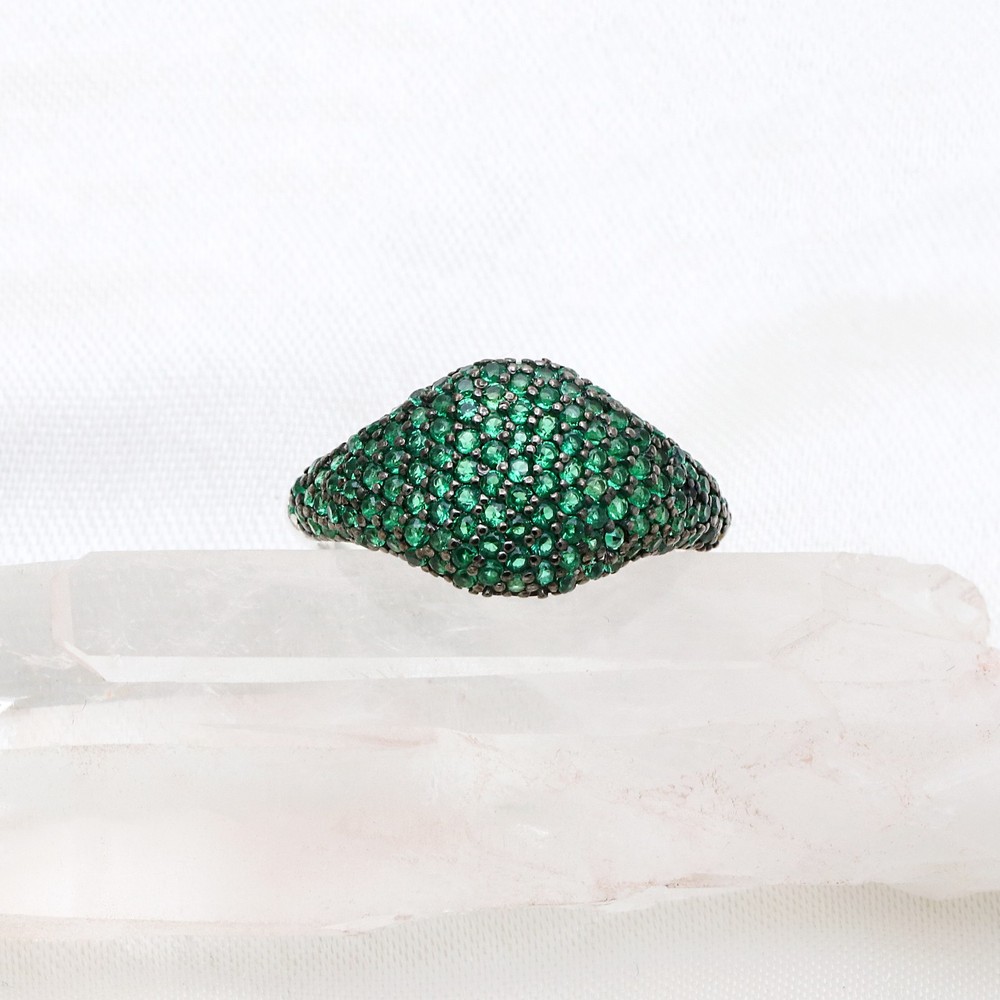 925 Sterling Silver Lab Created Emerald Pave Ring, Dome Statement Ring for Women