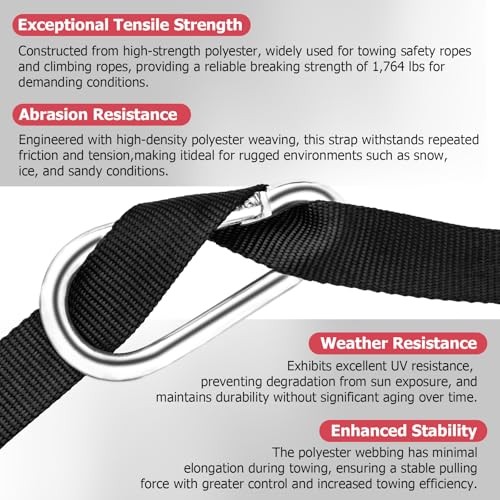 Heavy-Duty 19ft Tow Strap for Snowmobile, Tow Strap with Hook Quick Hook Up