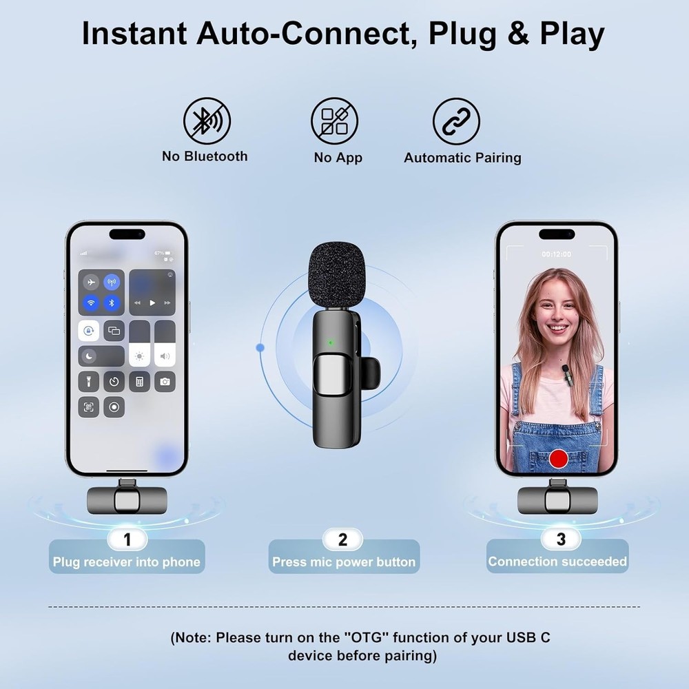 Compact Wireless Lavalier Mic for Content Creators - iPhone & Android Compatible