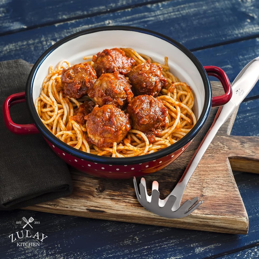 Rust-Resistant 12” Stainless Steel Pasta Server with Ergonomic Grip & Style