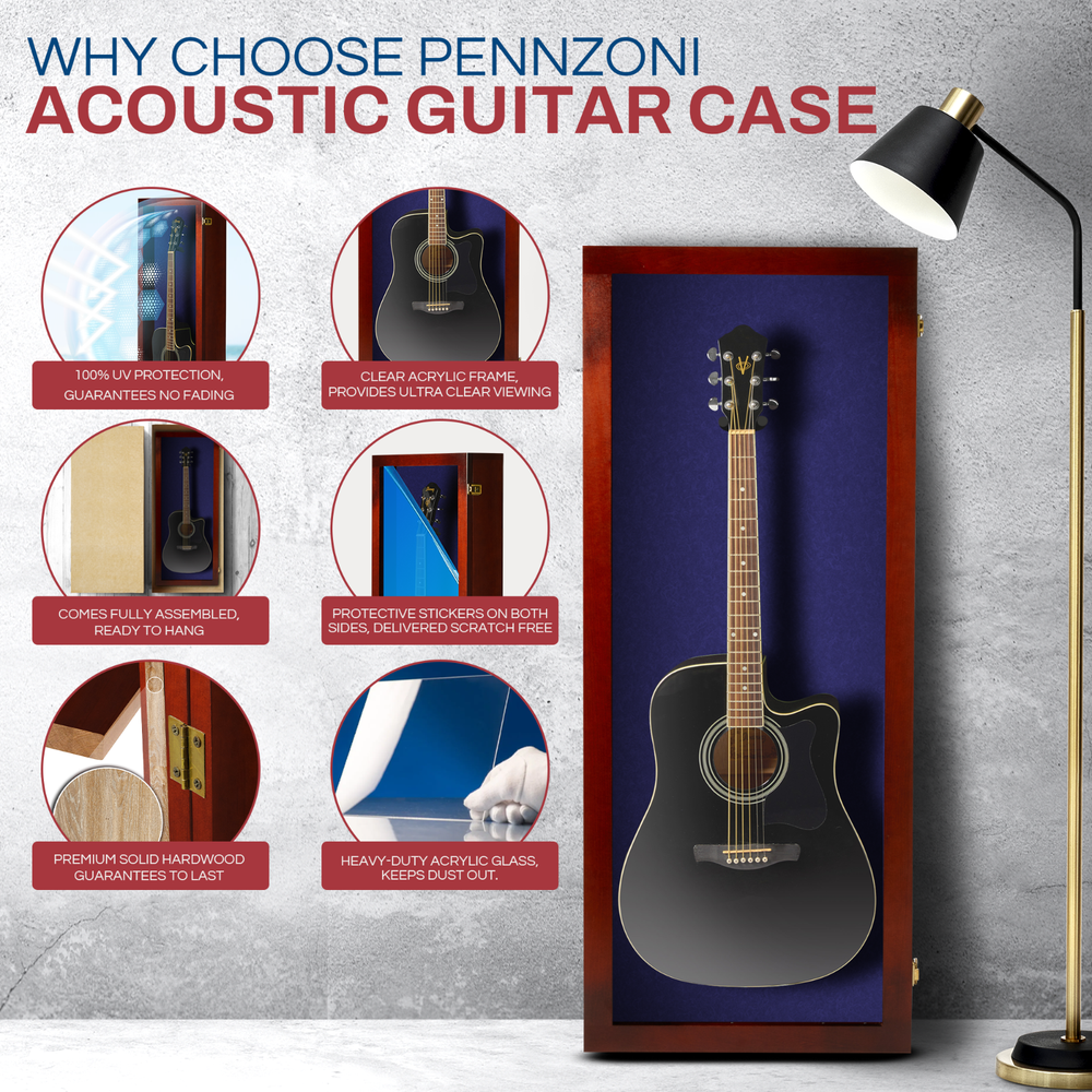 Guitar Display Case Acoustic Guitars Display CHERRY with BLUE FELT