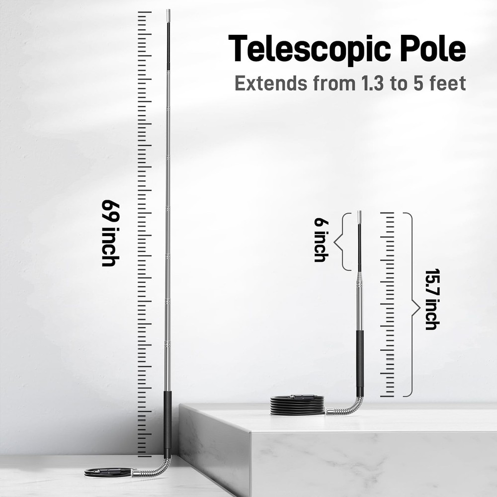 Telescopic Endoscope Inspection Camera with Screen & Light, 4.5" IPS Display ...