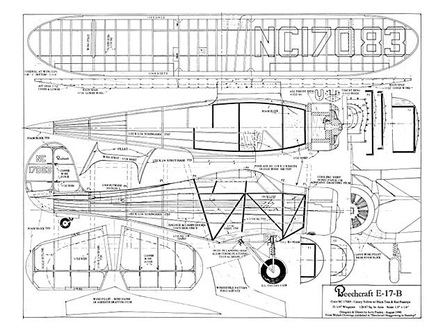 Beechcraft E-17-B Rubber 22" WS RC Model Airplane Plans Templates PDF on USB