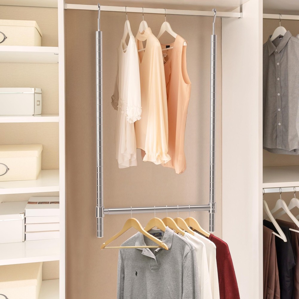 Simple Houseware Adjustable Closet Hanging Rod, Chrome 1 Pack,