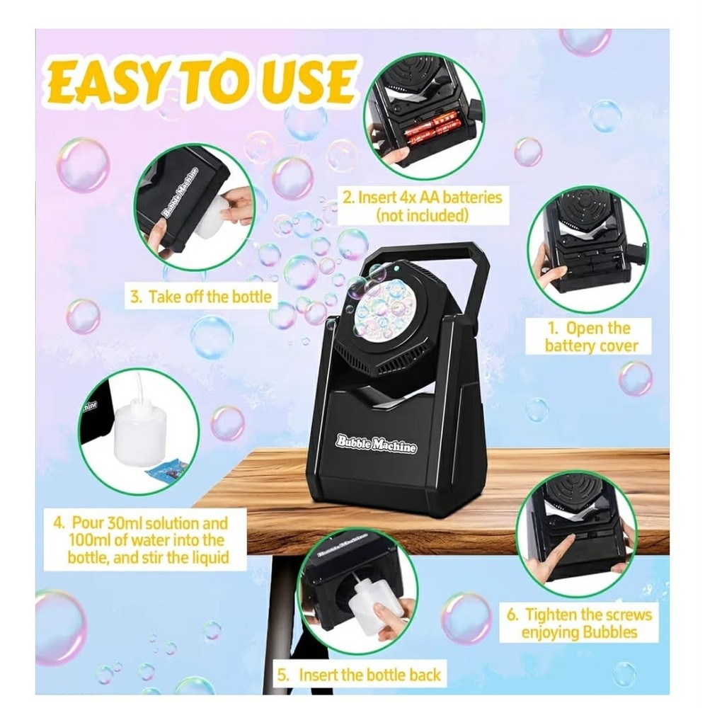 Bubble Machine Automatic Bubbles Blower for Kids Toddlers 360° Leak-Proof NEW