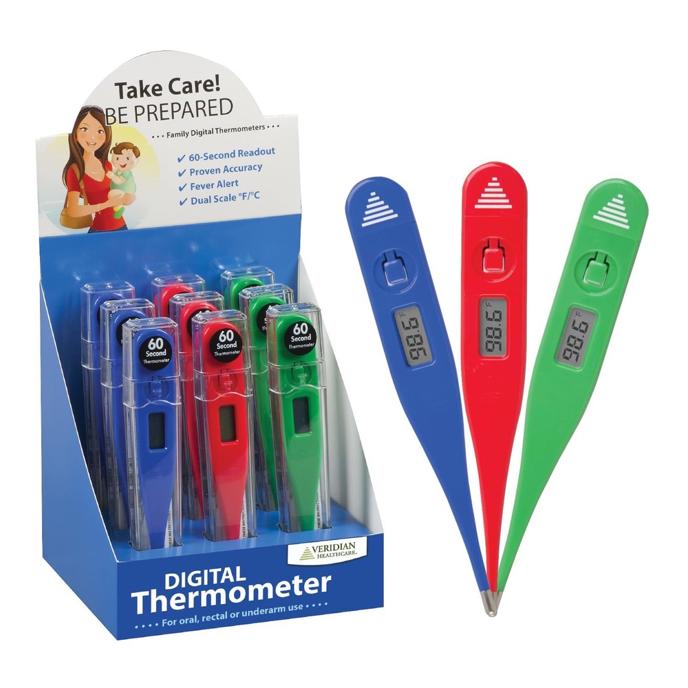 Digital Thermometer | 60-Second Readout | 9-Piece Display | Clinical Rigid Ti...