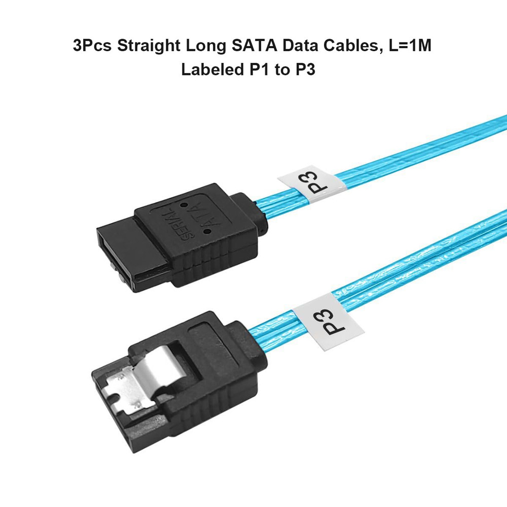 3 Pack Long-Sata-Iii Cable 1M, Thin Flexible Straight SATA 6Gbps Data Cables wit