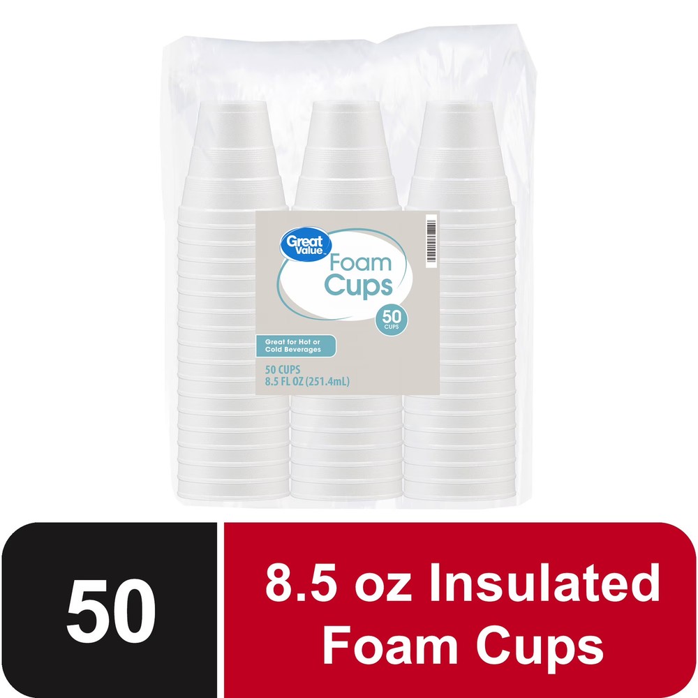 (8 pack) Great Value Disposable Foam Cups, 8 Ounce, 50 Count
