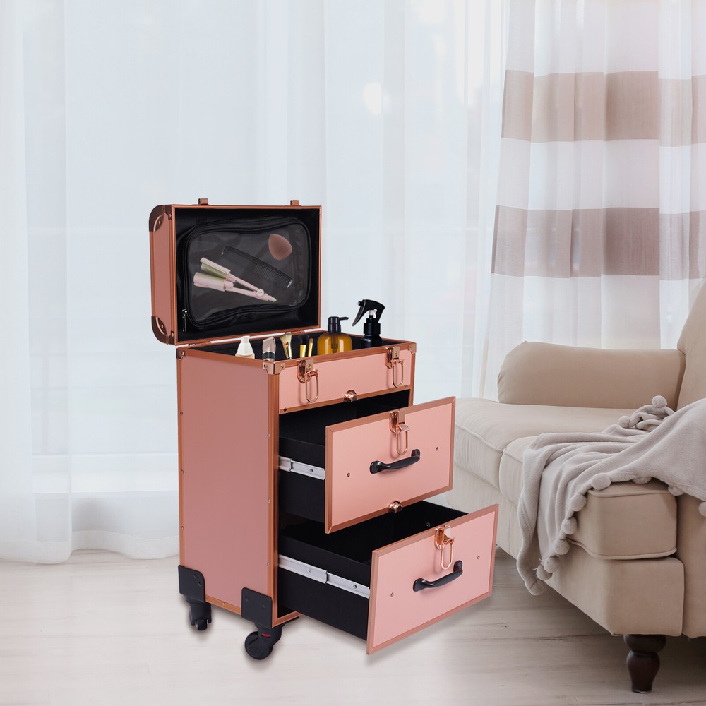 Rolling Makeup Case Train Case for Make-Up Artists Nail Technicians Beauticians