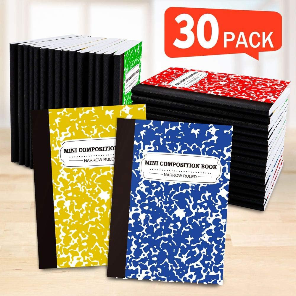 Composition Notebook, Mini Sized 30 Pack 5 Colors Narrow Ruled Mini Composition