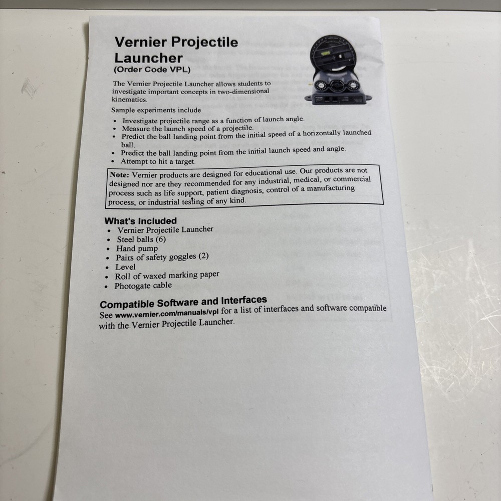 Vernier Projectile Launcher With Accessories And Manuals