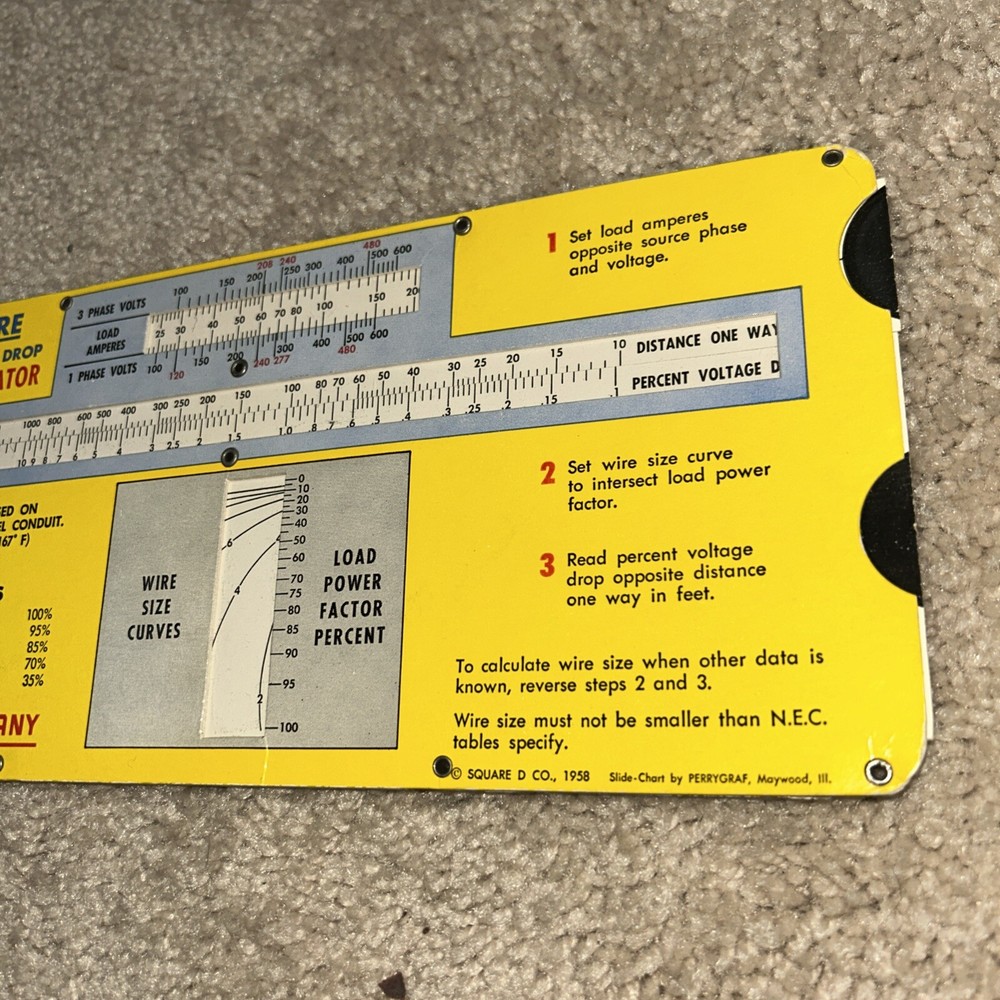 1958 SQUARE D BUS DUCT & WIRE VOLTAGE DROP CALCULATOR