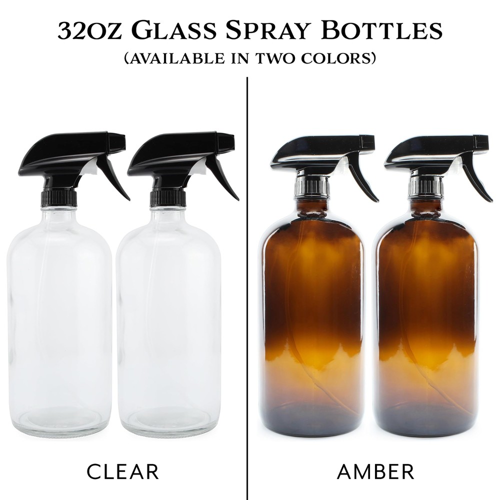 32oz Glass Spray Bottles, Quart w/ 3-Setting Adjustable Trigger Sprayers