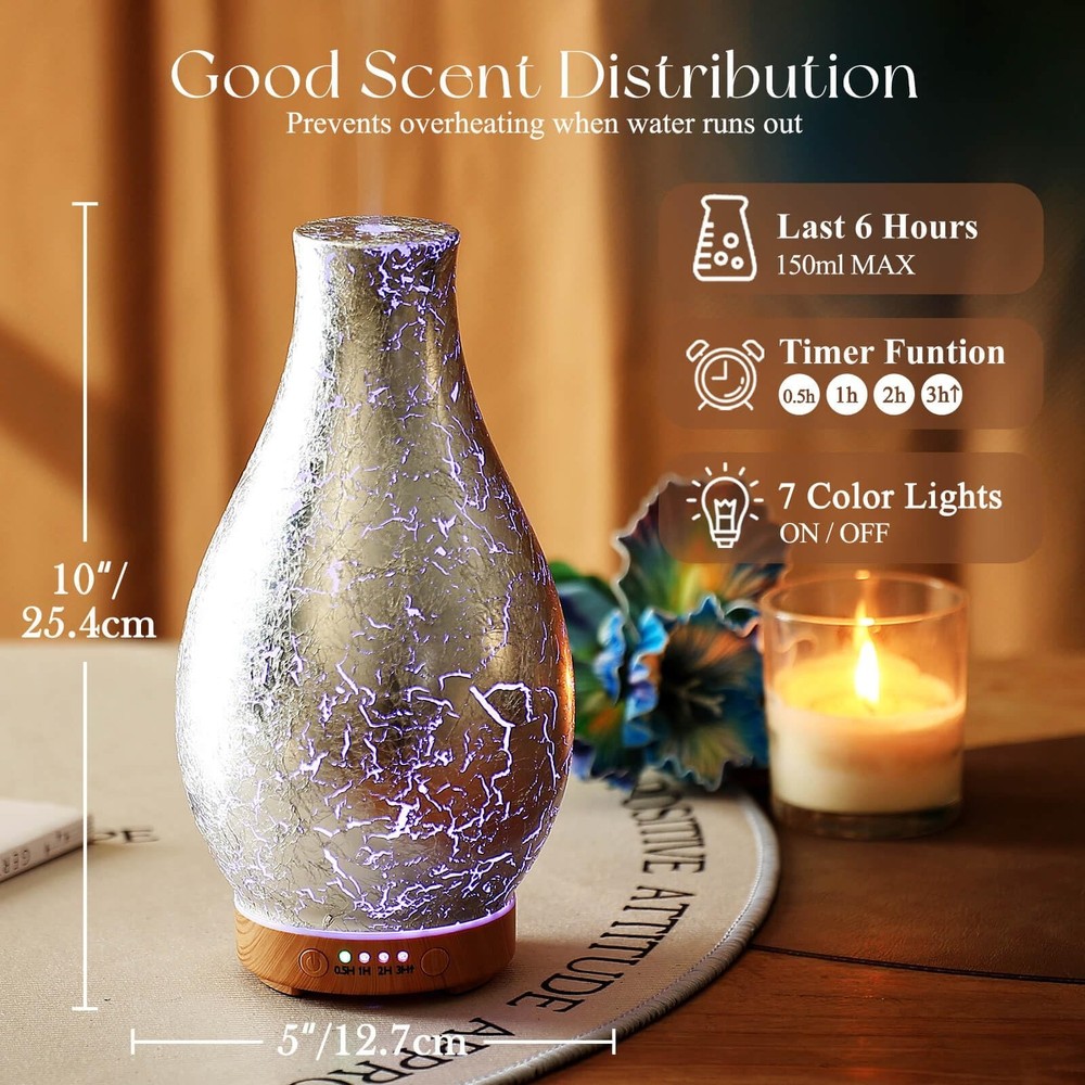 Porseme 100ml Silver-Plated Volcano Essential Oil Diffuser 3D Glass - Elegant...