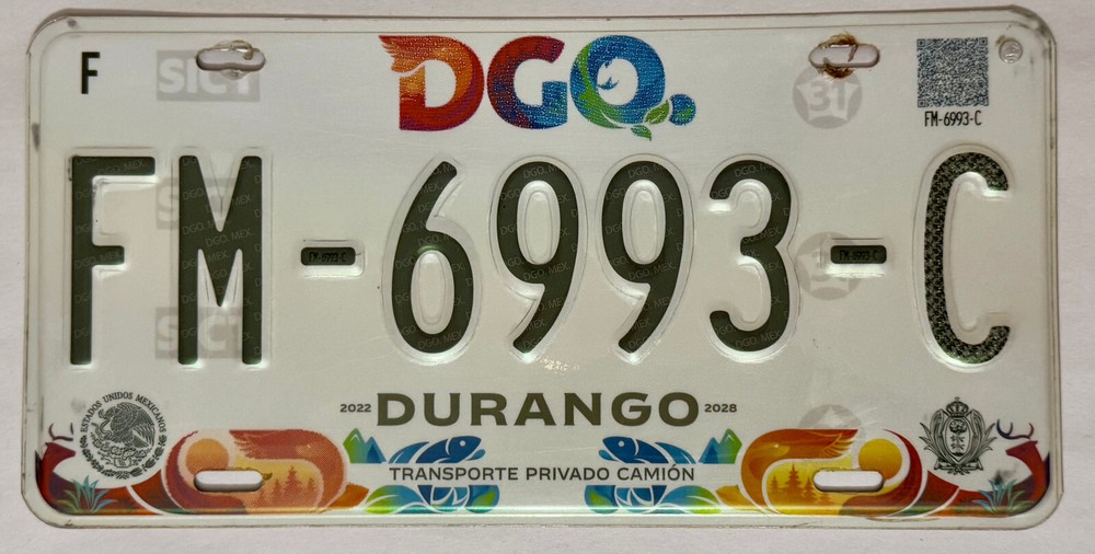 DURANGO Mexico License Plate #FM-6993-C