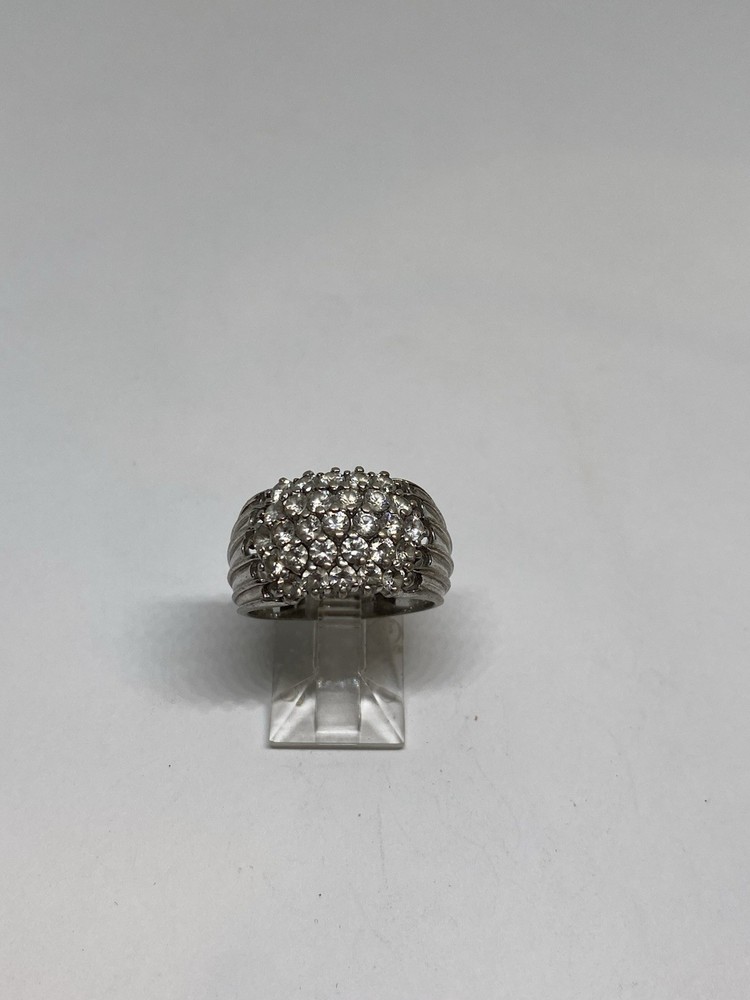 SIZE 8 STERLING SILVER PAVE CUT CRYSTAL OPEN WORK DESIGN RING STAMPED FINE