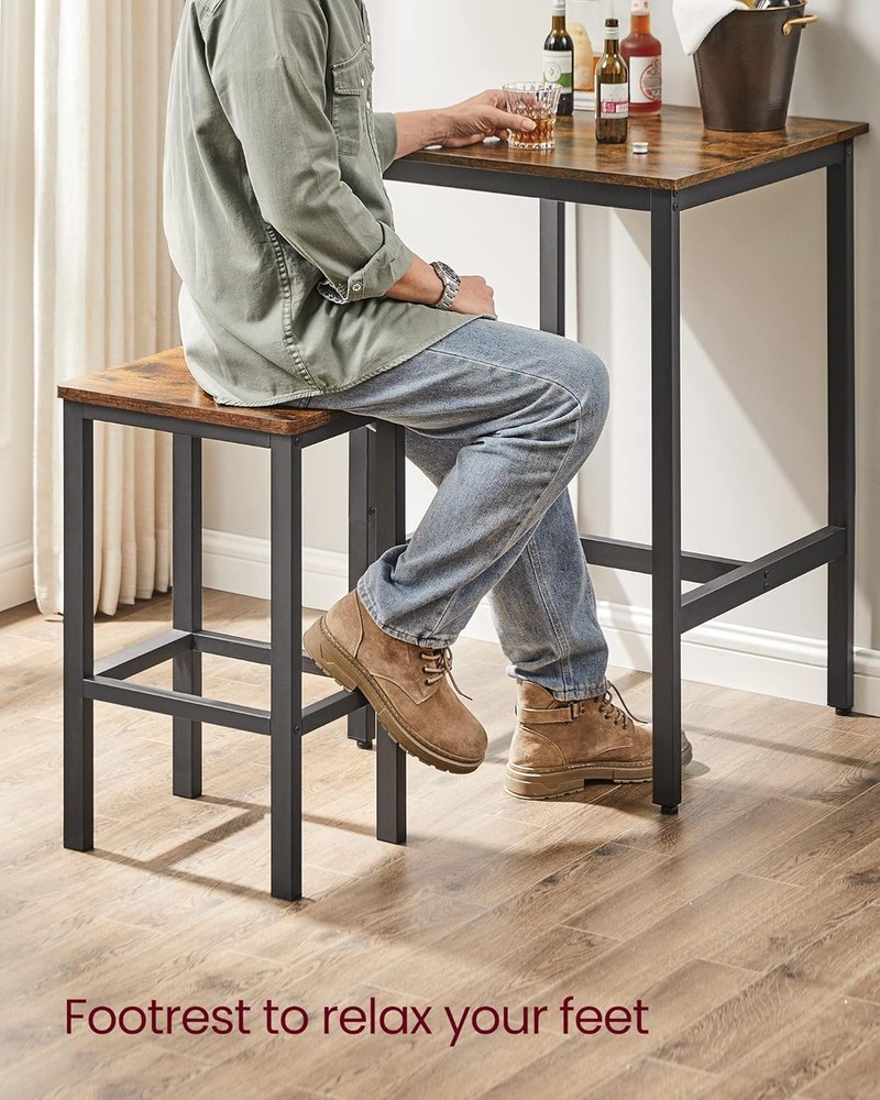 Bar Table & Chairs Set Square Table W/ 2 Stools Dining Pub Set 2 Space Saving