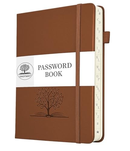 Password Book with Alphabetical Tabs - Small Password Keeper Reddish Brown