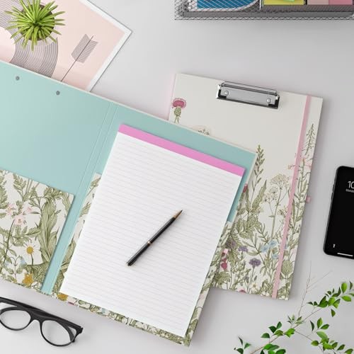 Clipboard Folio with Refillable Lined Notepad, Low Profile Clip and Interior