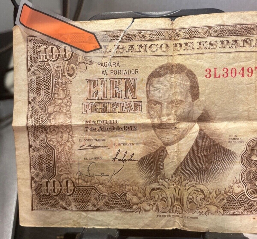 1953 Spain 100 Peseta Currency Note