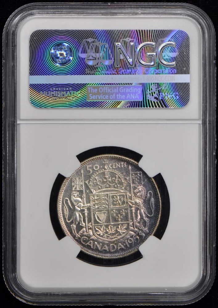 1953 CANADA LG DATE SHOULDER FOLD 50C NGC MS62