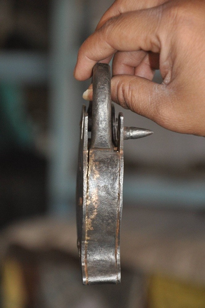 Vintage Iron Handcrafted Unique Mango Shape Padlock, Rich Patina