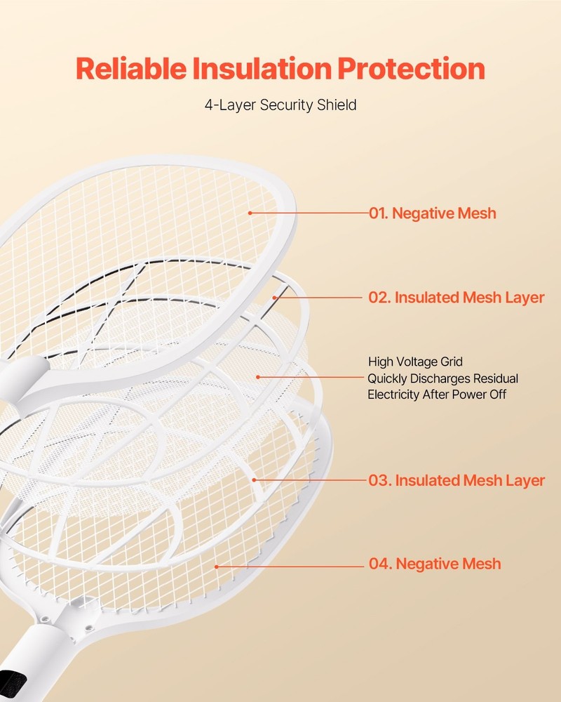 Electric Fly Swatter Zapper Racket 3 Layers Mesh & Digital Screen Display